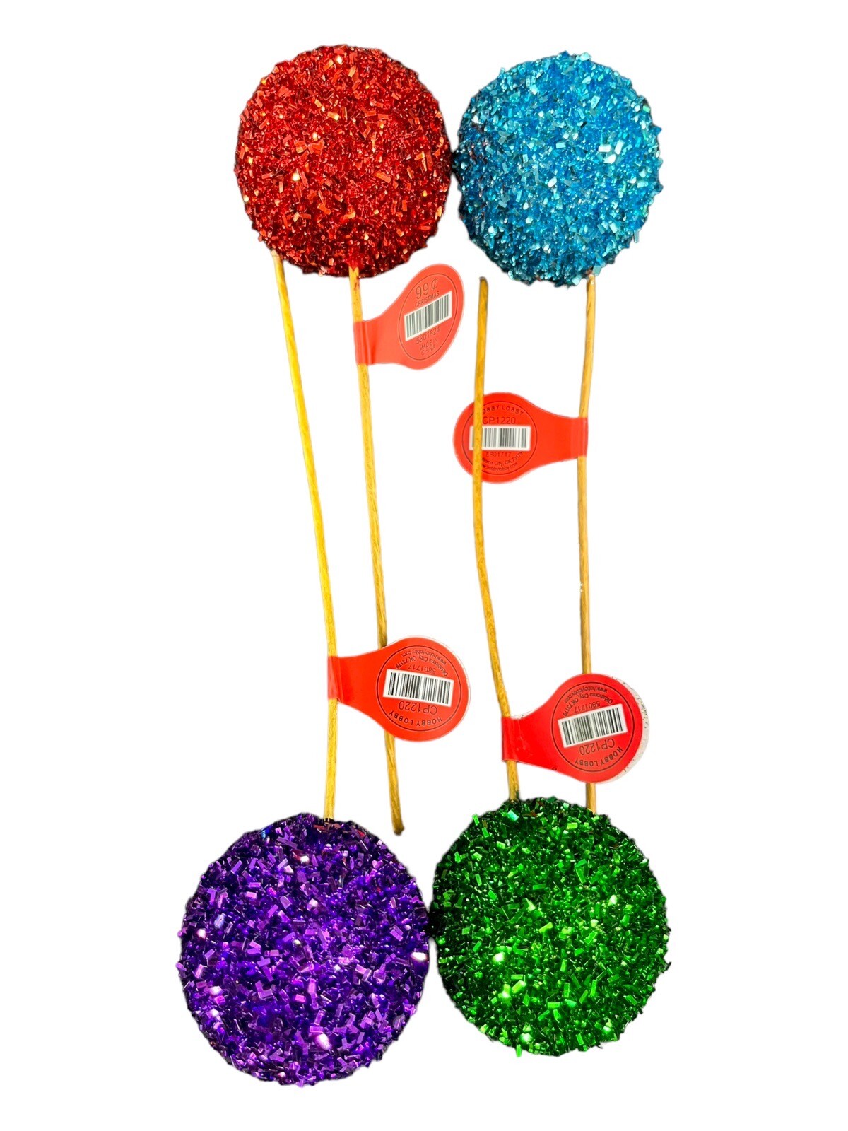 Jewel Foam Tinsel Ball Picks for Christmas- Set Of 4 NOS