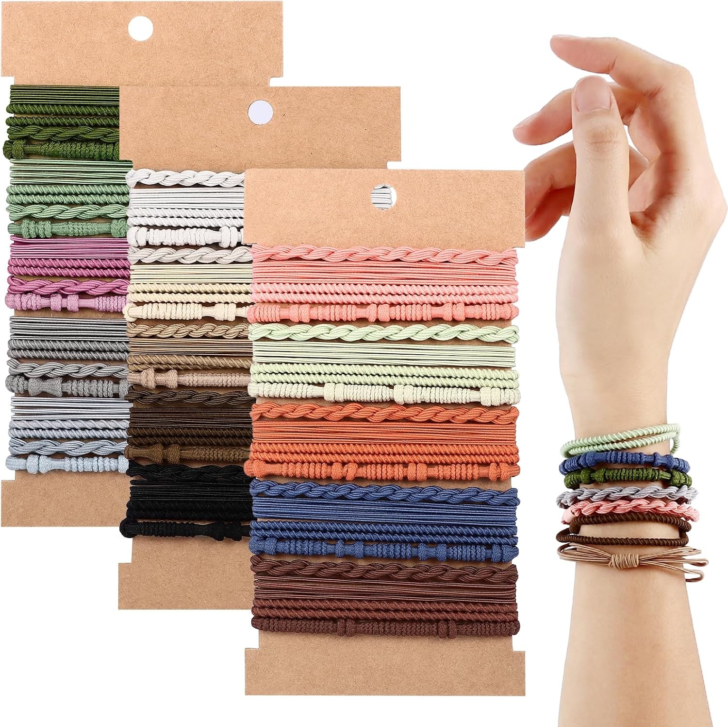 Boho Hair Ties, 4 Styles Elastic Hair Tie Bracelets for Women Hair Tie