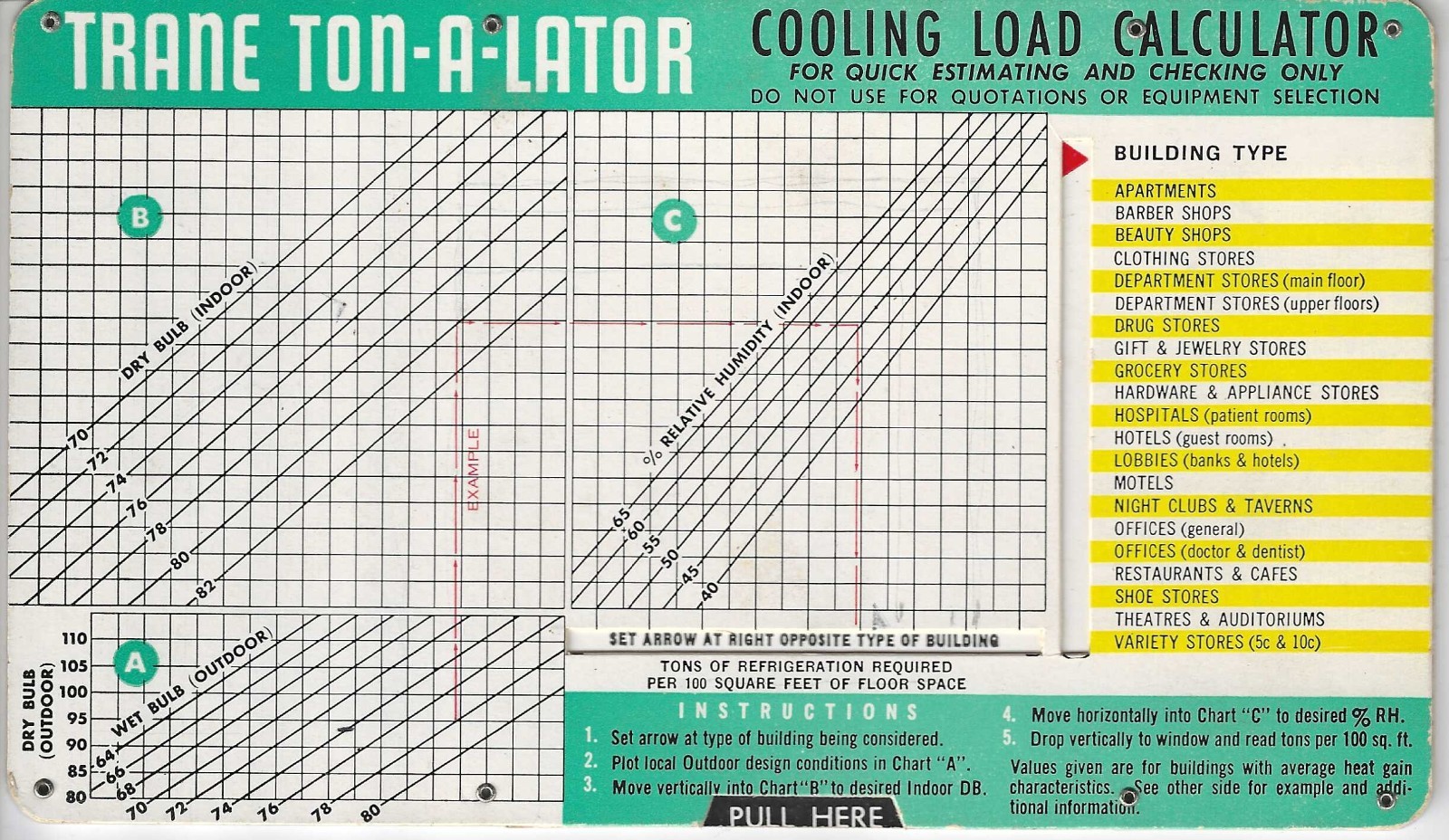 Vintage Trane Ton‑A‑Lator Cooling Load Calculator (1956) La Crosse, Wisconsin