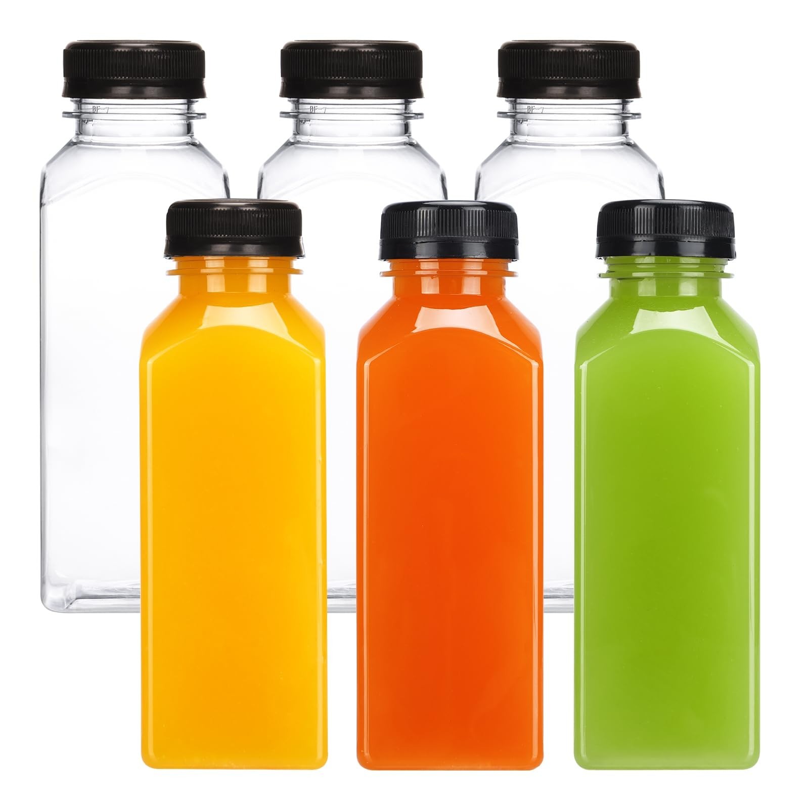 Moretoes 6pcs 12oz Plastic Juice Bottles with Caps, Clear Empty Reusable Wate...