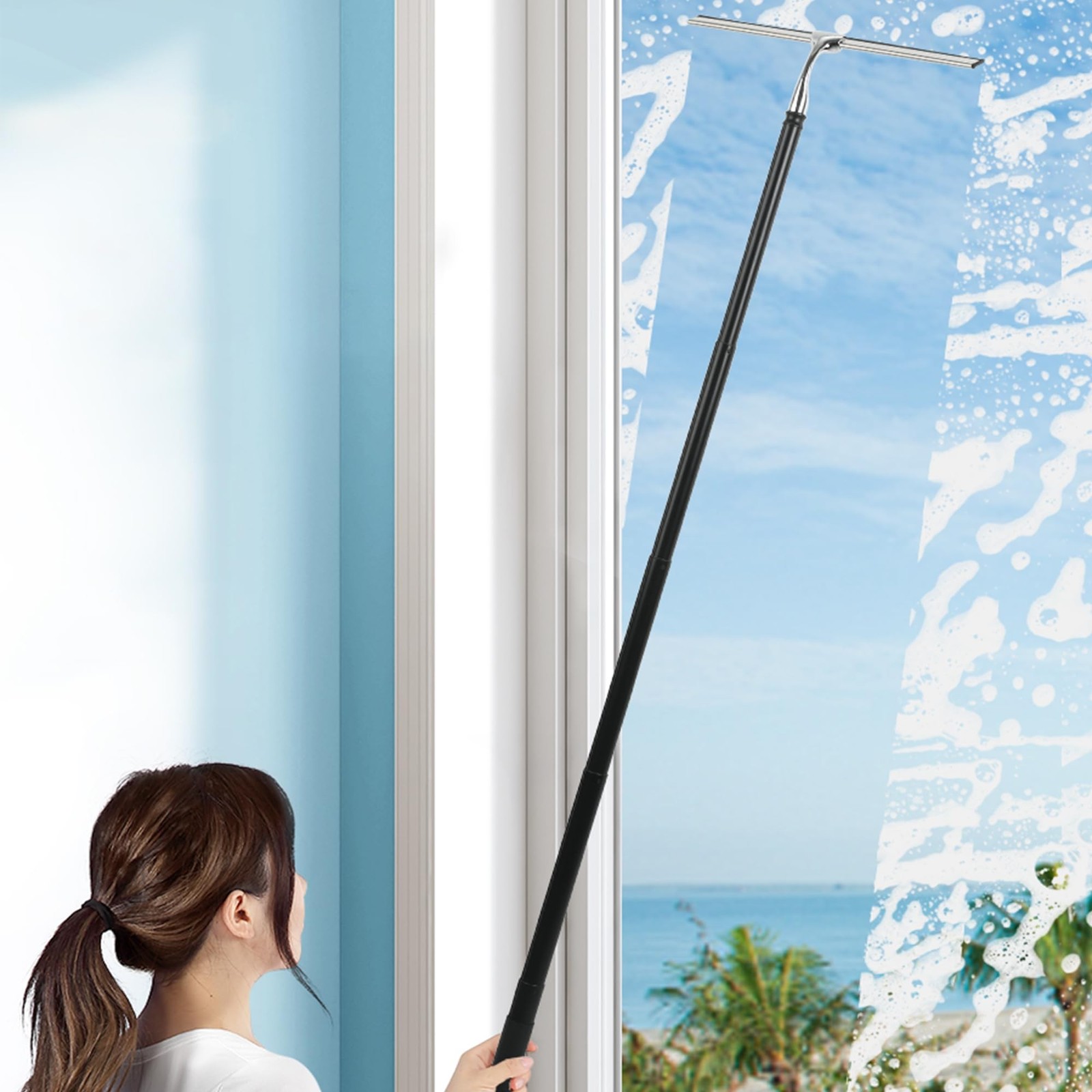 Window Squeegee for Home, 2 in 1 Window Washing kit with Extension Pole Long ...