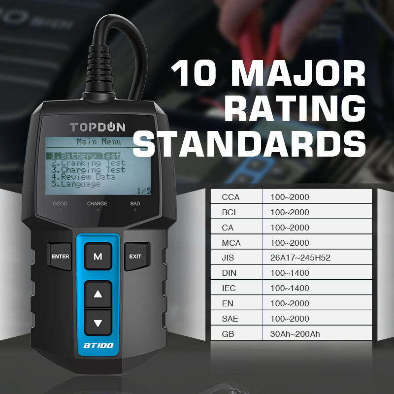 TOPDON BT100 Car Battery Tester 24V 12V Load Tester Charging System Analyzer
