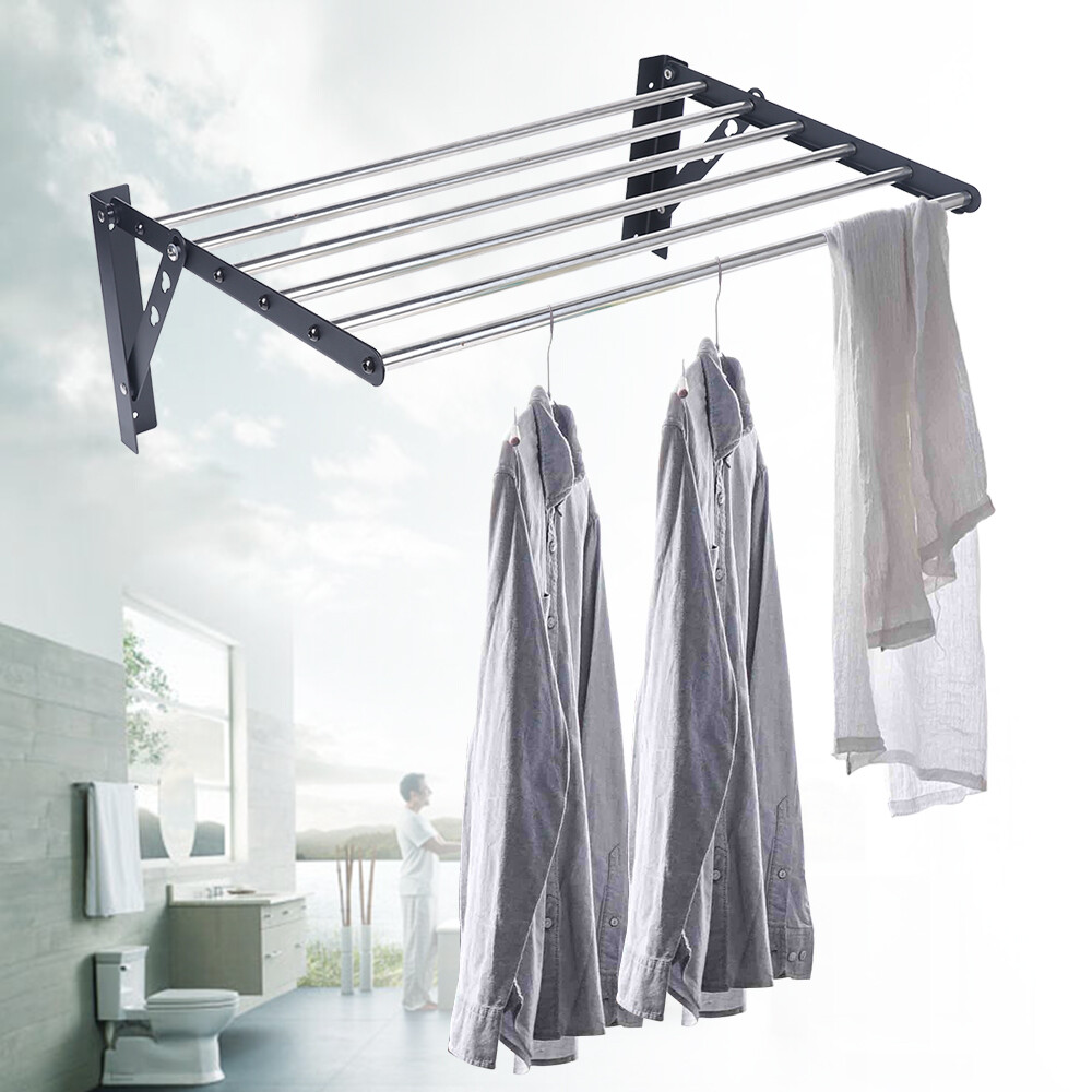 Wall Mounted Clothes Drying Rack Laundry Holder Shelf Folding Dryer Hanger-60cm