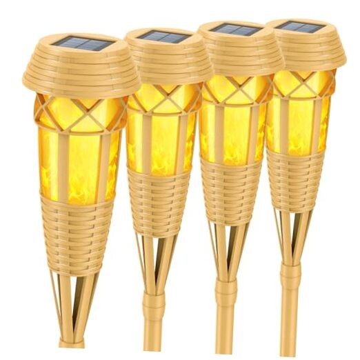 Solar Outdoor Lights – Torches with Flickering Flame for Garden Yellow-4 Pack