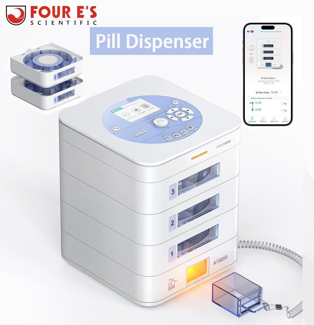 Pill Box Automatic Pill Dispenser 42Day Smart Pill Organizer 3-Tray App w/ Alarm