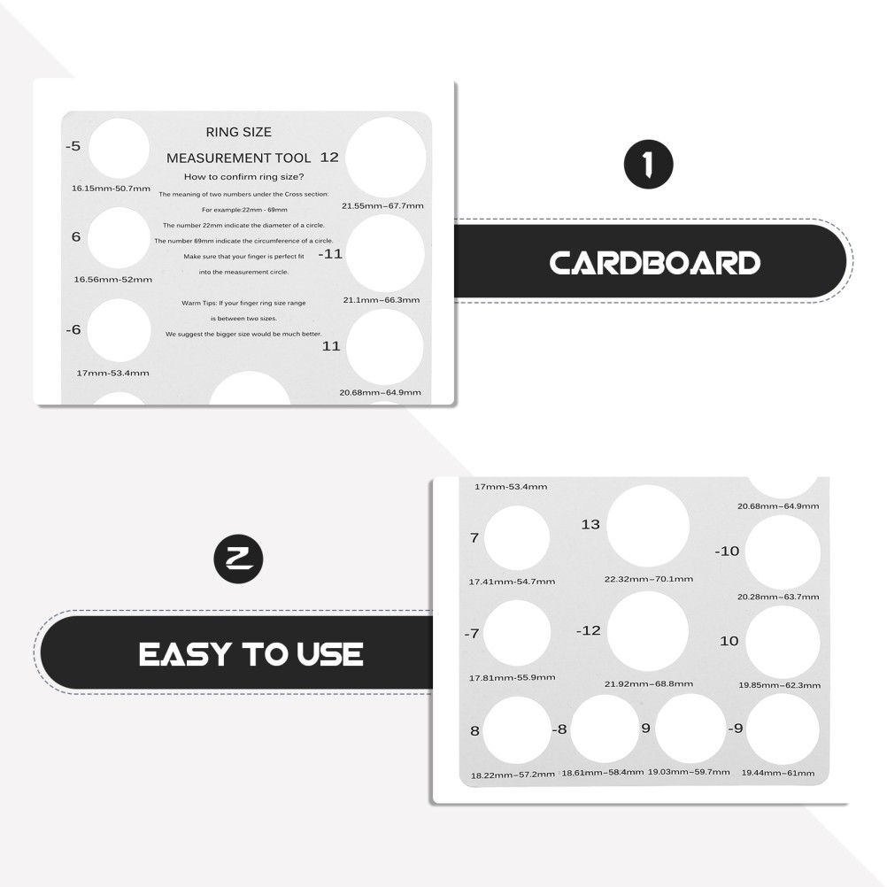 2 Pcs Ring Size Chart Finger Sizer Cardboard Measurement Manual Measuring Tool