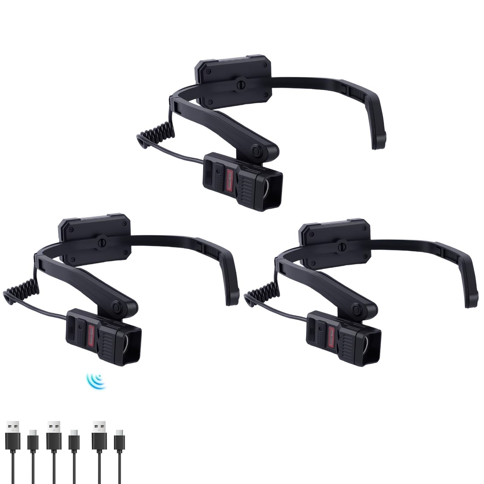 KunHe 3 Pack Ear-Mounted Headlamps with Motion Sensor 3 PACK, Black