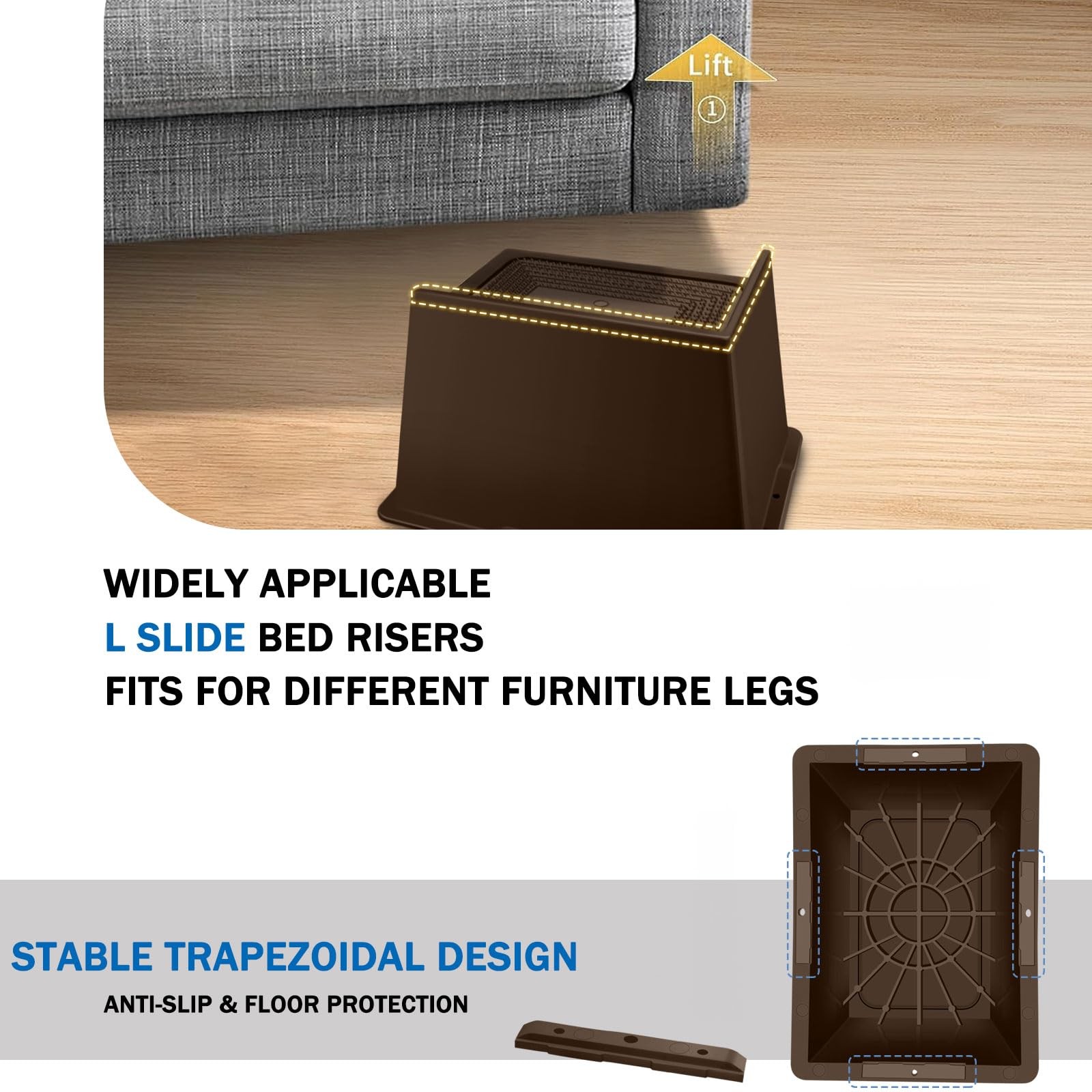 Bed Risers 6 Inch Heavy Duty,Oversized Couch Risers, Extra Wide Furniture Ris...