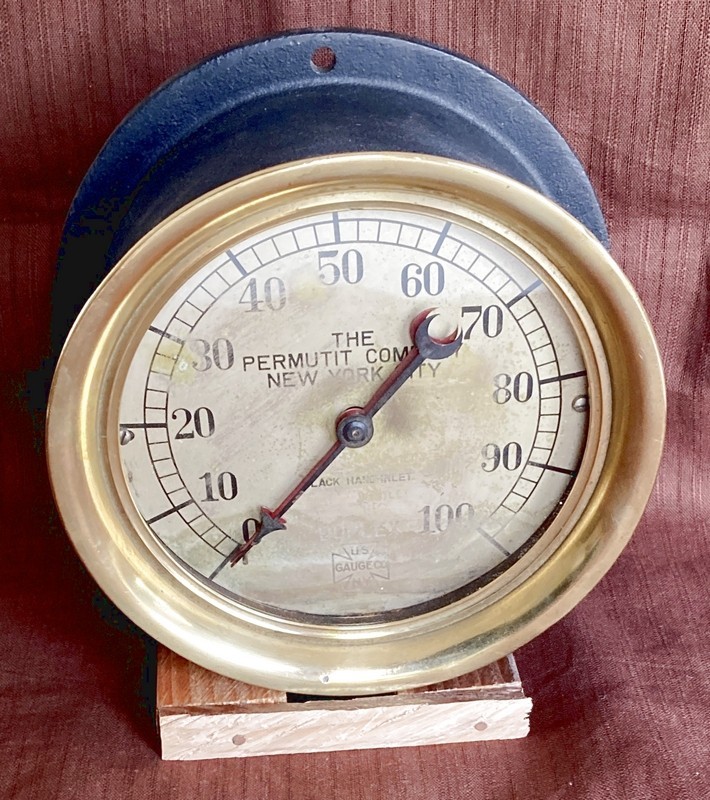 Vintage PERMUTIT COMPANY Pressure Gauge - 2 Hands, 6" Face, By US GAUGE Co., NY