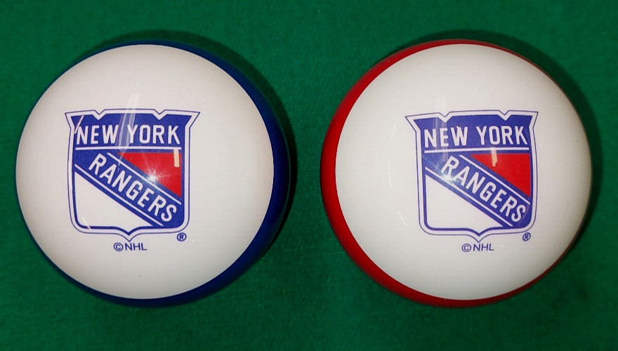 POOL BALL SET NEW YORK RANGERS NHL CUE BALL BRUNSWICK BILLIARDS CHALK