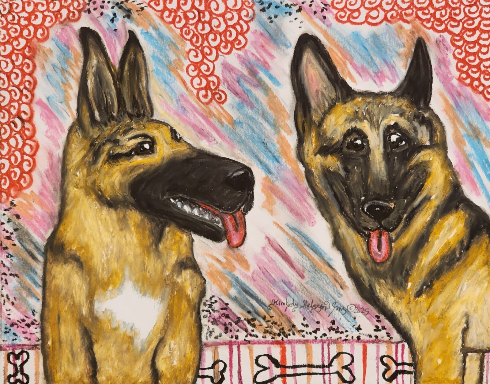 GERMAN SHEPHERD Buddies Dog Art Print 13x19 Signed by Artist KSams Modern