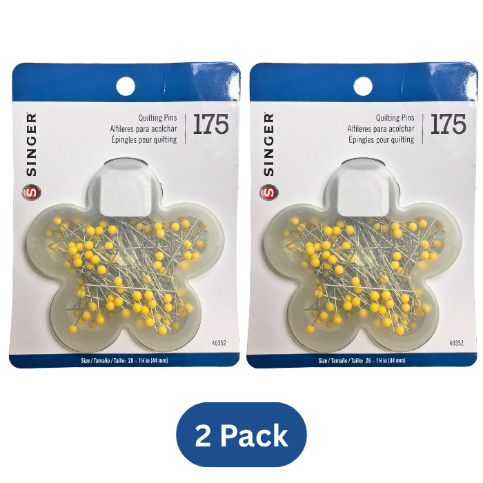 Singer Quilting Pins Size 28 | 175 Ct Flower Head Nickel Pins w/ Case 2 Pack