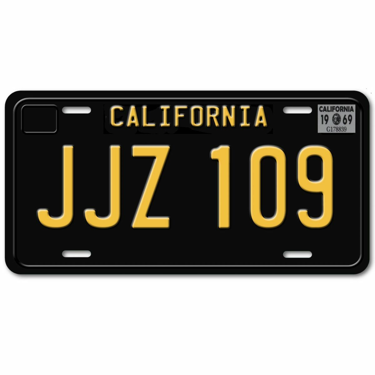 JJZ 109 Steve McQueen 1968 Mustang Replica Prop FLAT Aluminum License Plate Tag