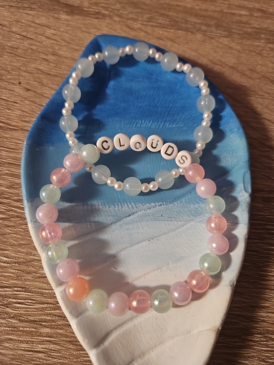 Handmade Clouds Beaded Stretchy Bracelets Set Of 2 Aprox 7"