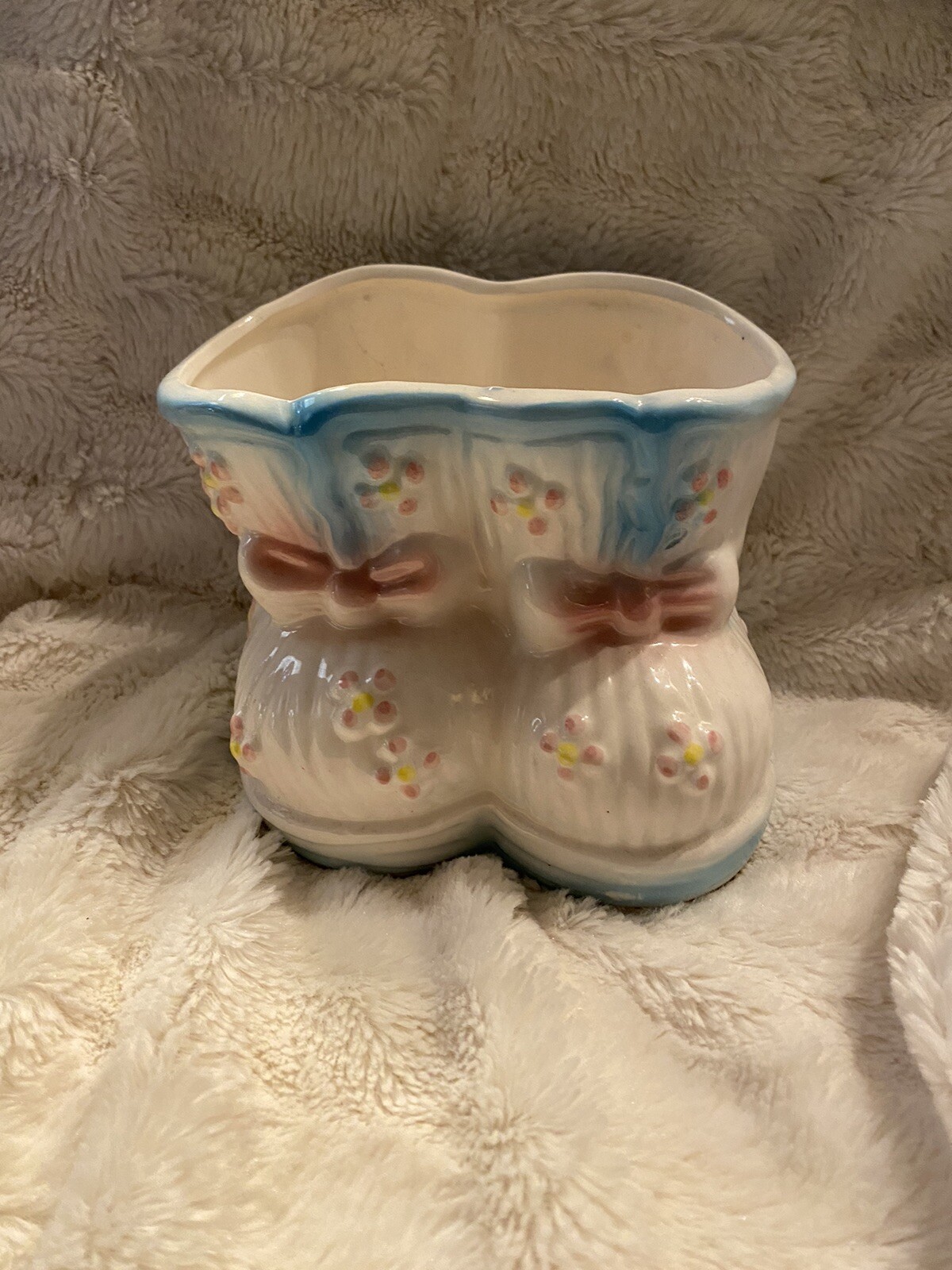 Vintage Baby Blue Ribbon Booties Vase Planter Nursery Shower Gift Relpo Nursery