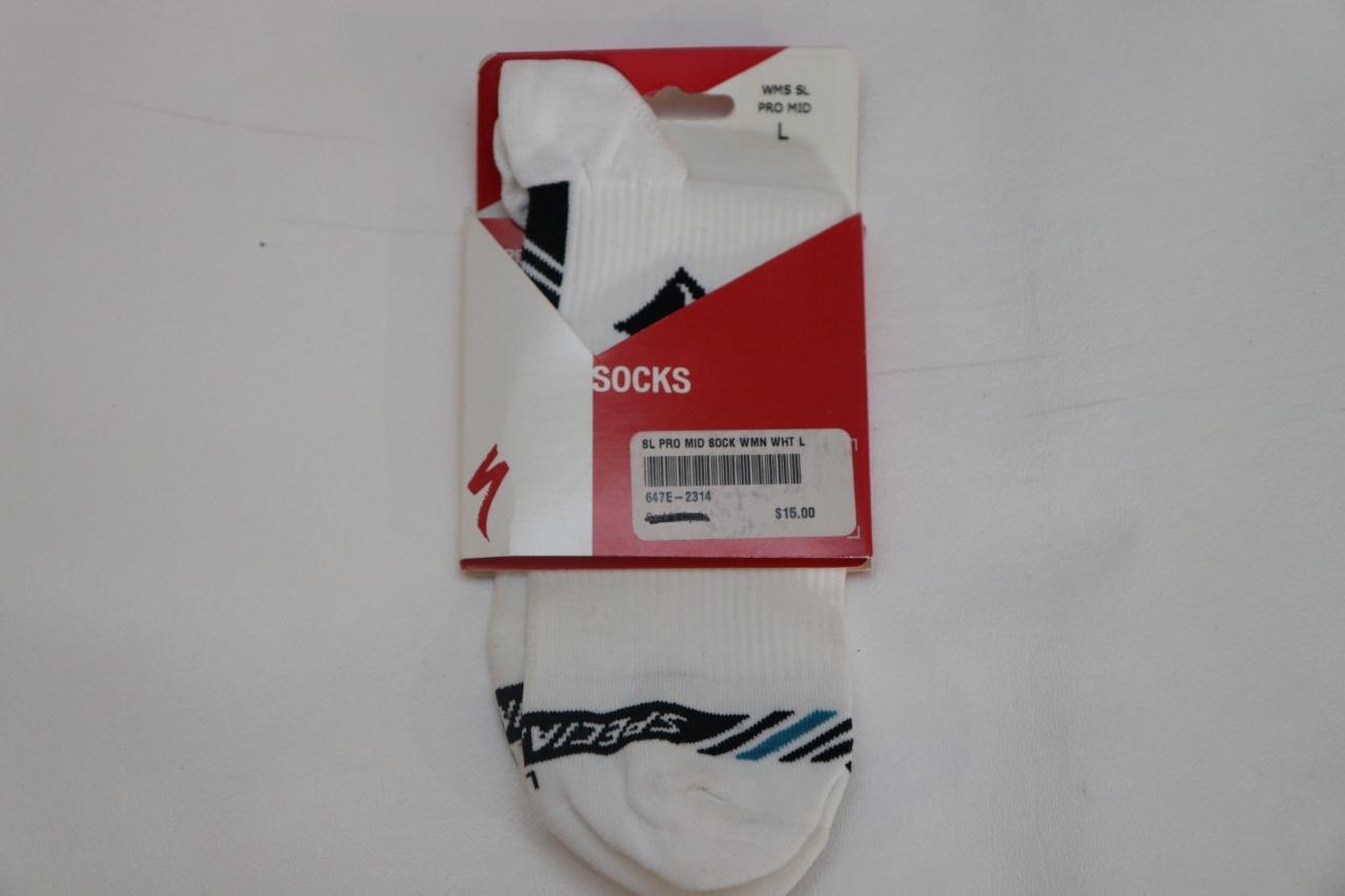 New Specialized Women SL Pro Mid Cycling Sock Large Black 43-45 11-13 Bike White