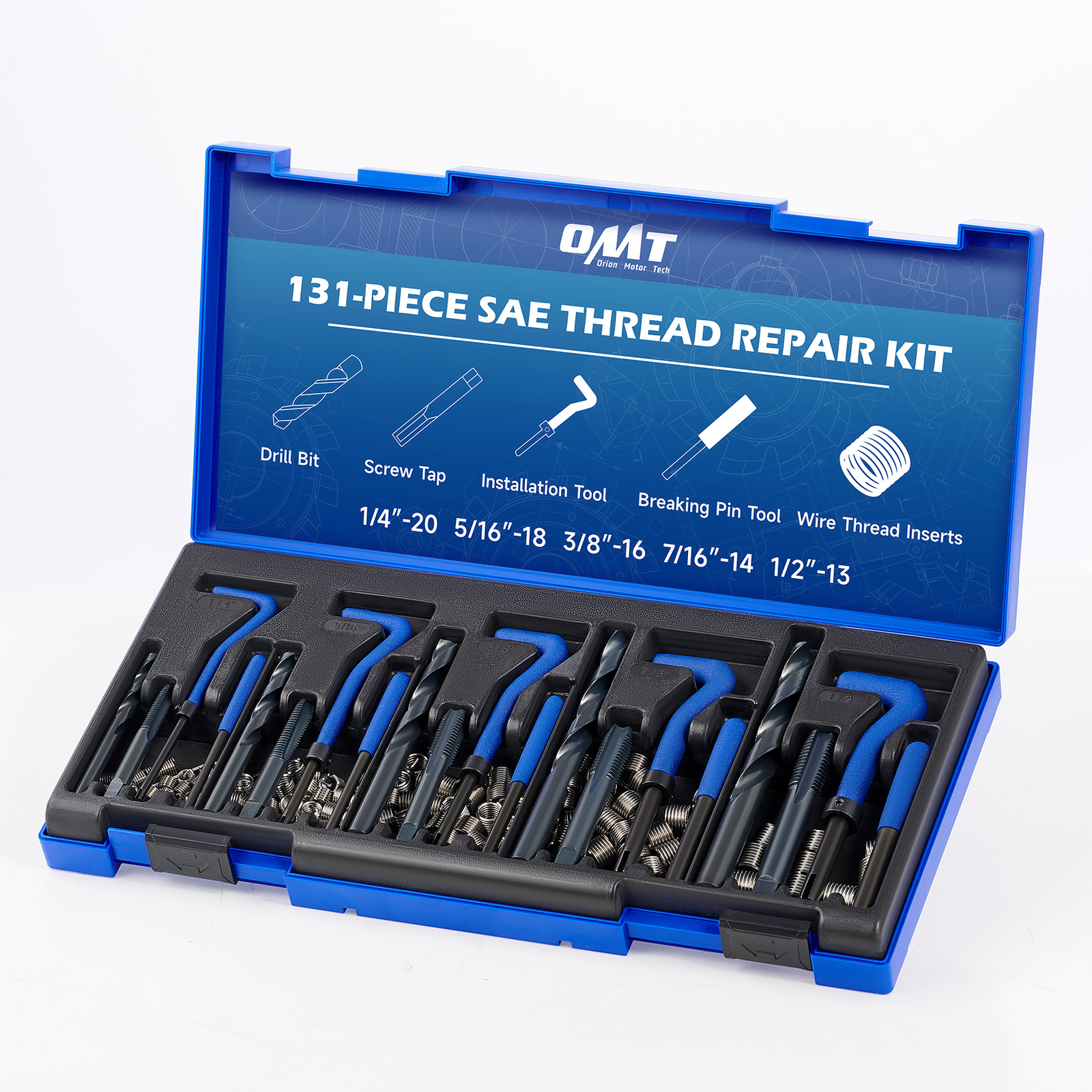 OMT 131pc Thread Repair Kit SAE Helicoil Pro Coil Tool Kit Rethreading Tools