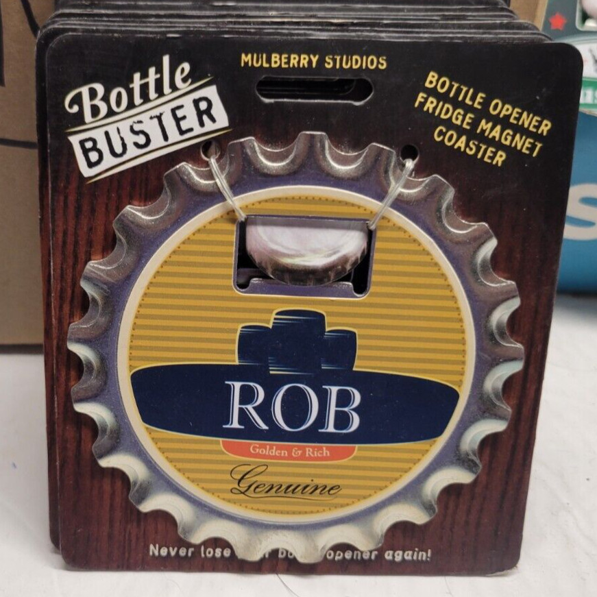 ROB PERSONALIZED MULTI GADGET BOTTLE OPENER MAGNET COASTER NEW - U
