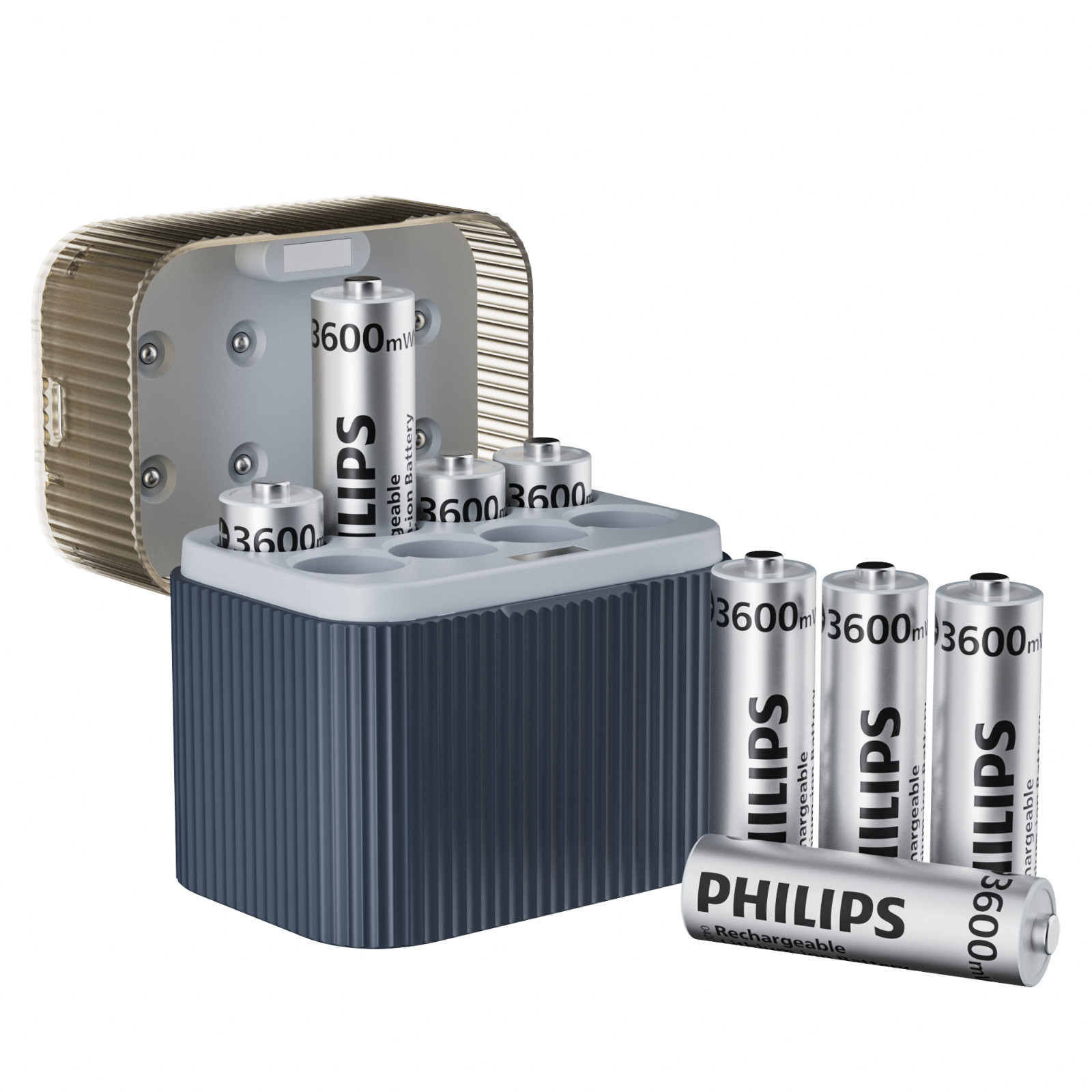 Philips 8Pcs 3600mWh Lithium AA Rechargeable Batteries 1.5V Battery +Charger Box