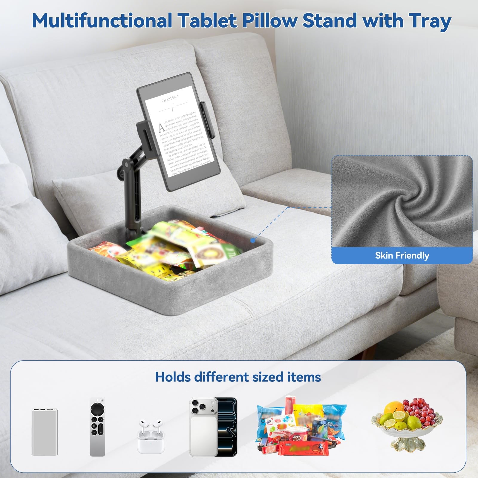 Tablet Pillow Stand - Multi-Angle Adjustable iPad Holder for Lap, Bed and Des...