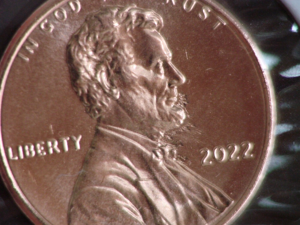 2022-P Lincoln Cent Obverse Field Restricted Struck Through Thru Error - Gem BU