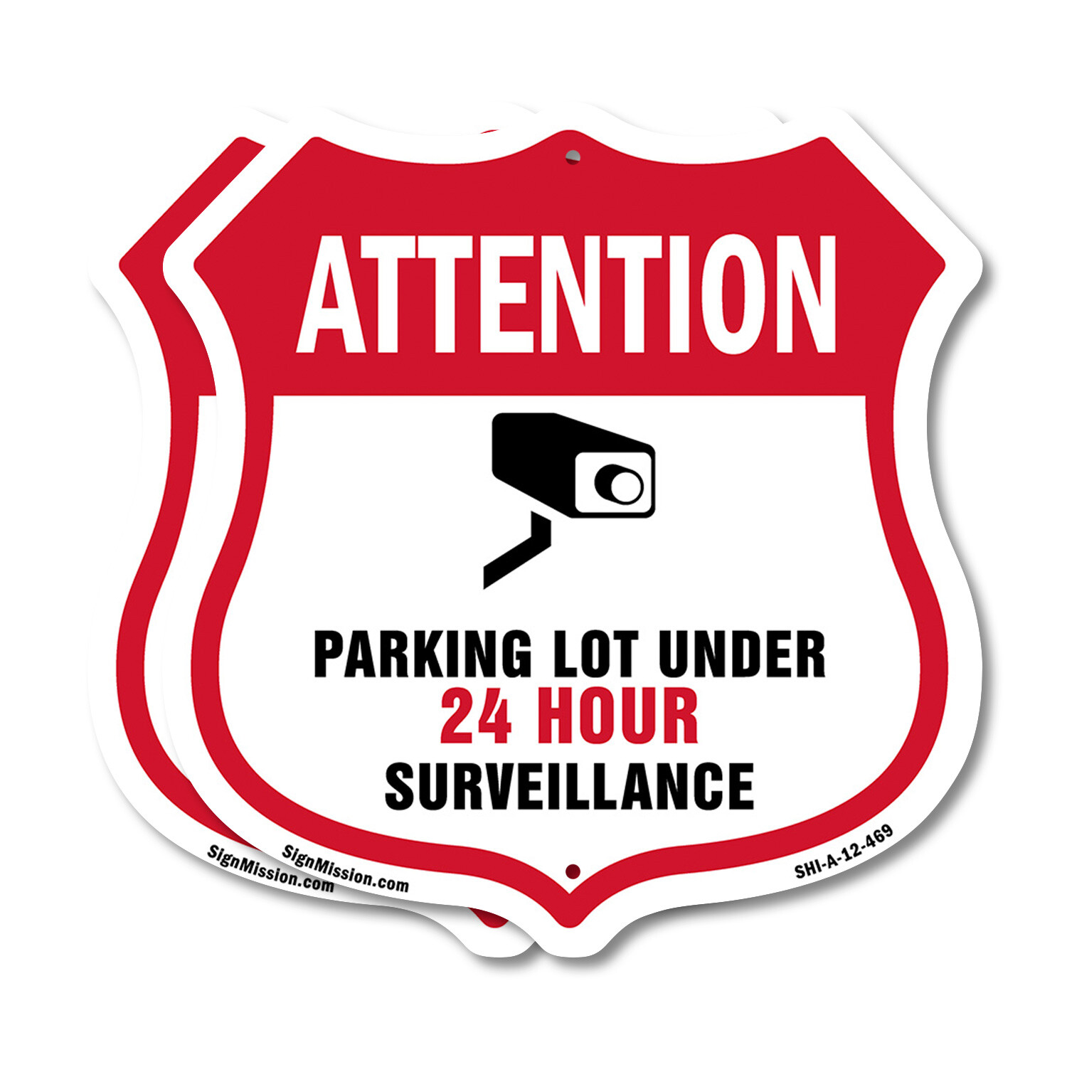 Video Surveillance Shield Sign Attention Parking Lot Under V Shield Shaped Sign