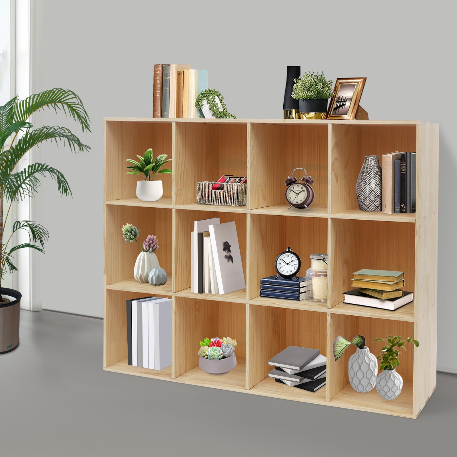 12-Cube Storage Shelf Bookcase Floor 3-Tier Storage and Display Cabinet for Home