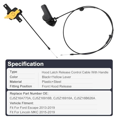Front Hood Release Control Cable with Release Handle and Latch Bracket Cable