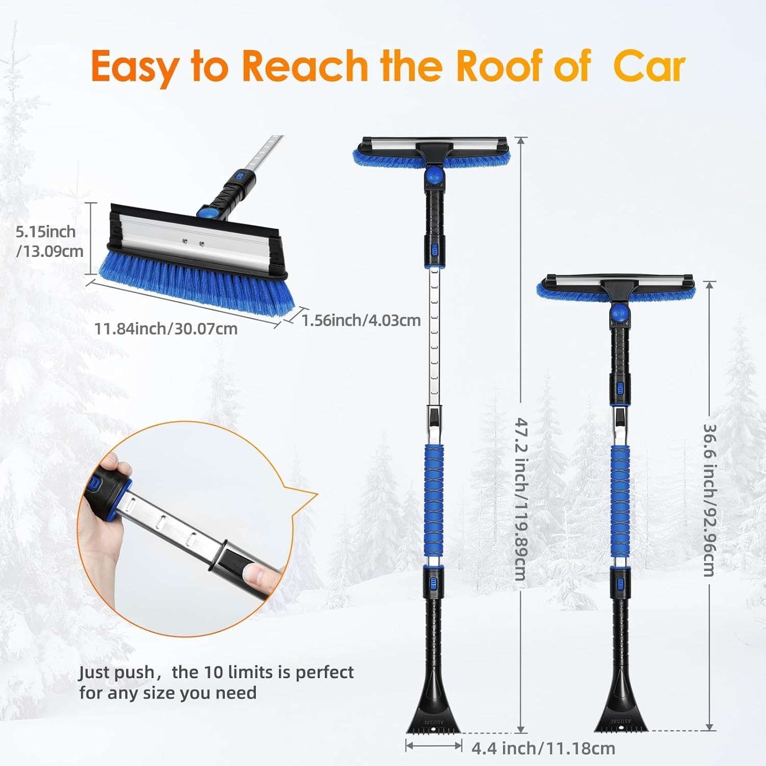 Durable 3-in-1 Ice Scraper with Telescoping Handle - Effortless Winter Car Care