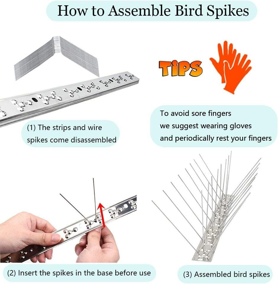 Rust-Resistant Bird Spikes - 17 Strips, DIY Installation