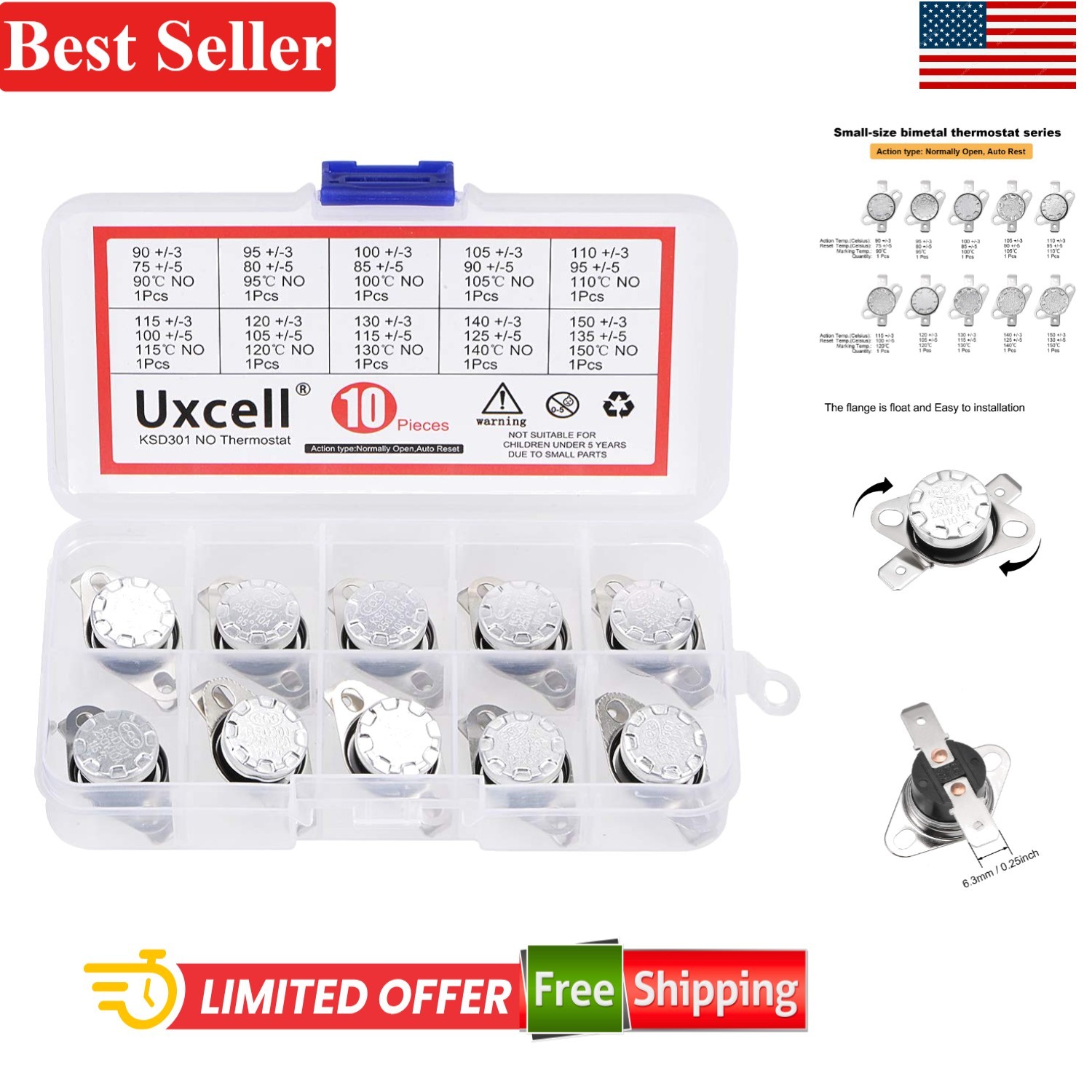 Thermal Control Switch 90-150°C 10pcs Compatible With Microwave Oven Heater