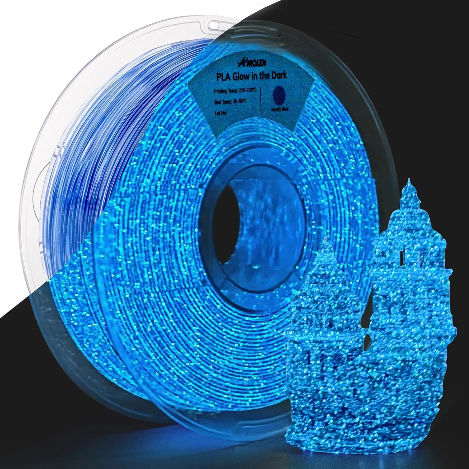 3D PLA Printer Filament, 1.75mm Glow in The Dark Shiny Firefly Blue PLA Filament