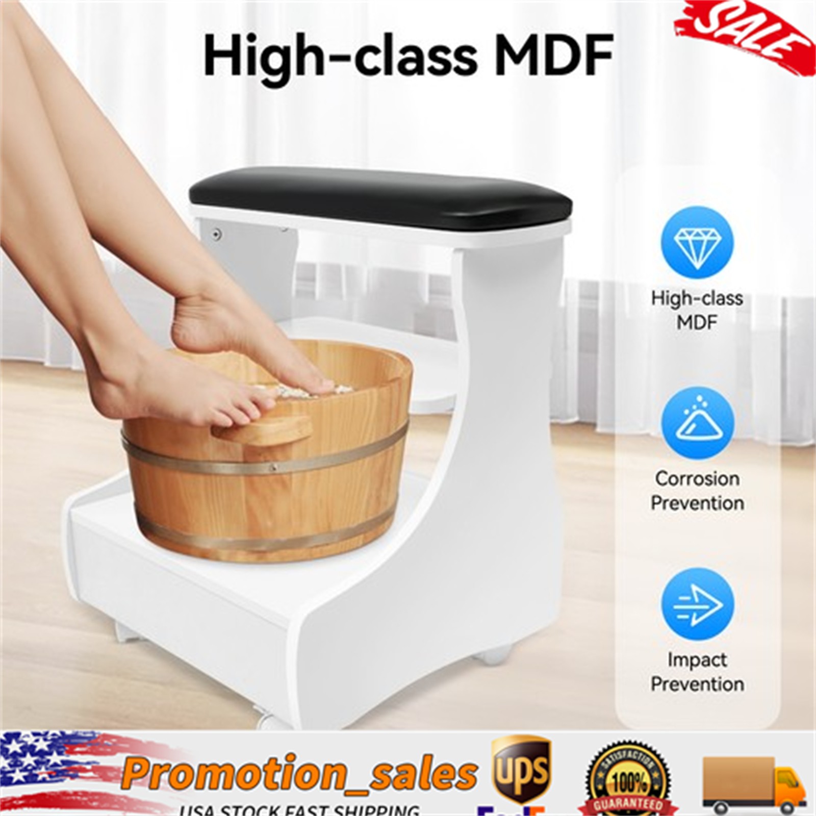 Rolling Foot Bath Stool Trolley W/ 4 Wheel Rest Pedicure Manicure Chair Funiture