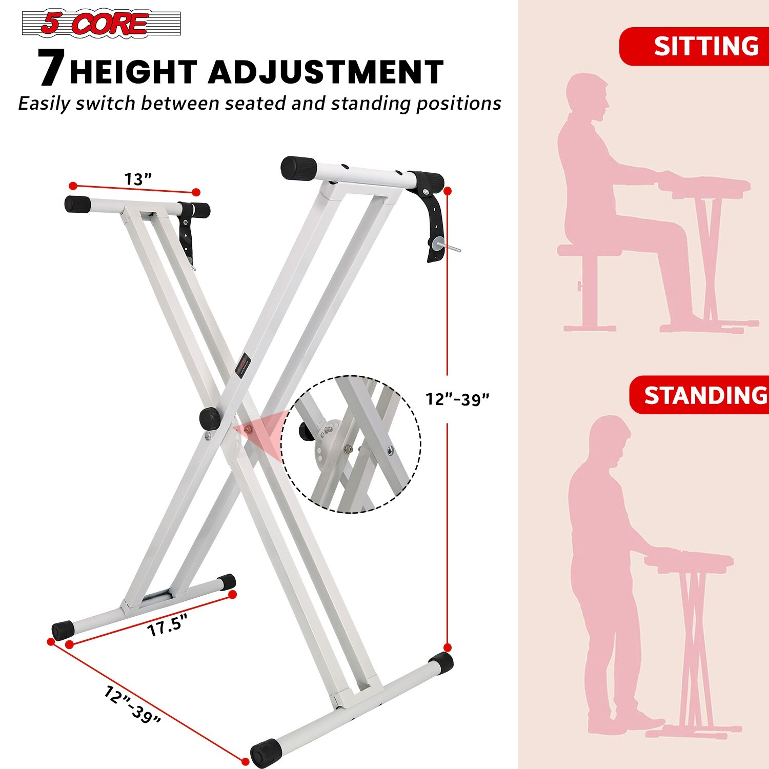 5Core Keyboard Stand Double XStyle Adjustable Piano Riser + Keyboard Piano Bench