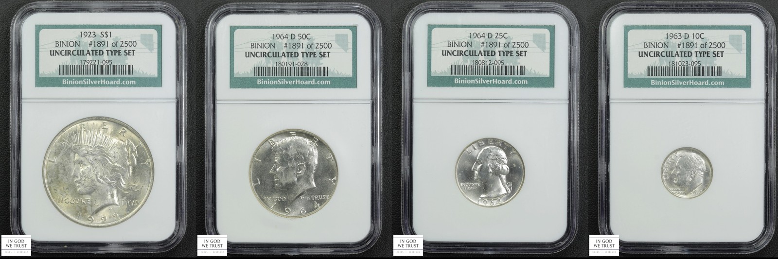 4-Coin Binion Hoard Uncirculated Silver Type Set NGC MS UNC