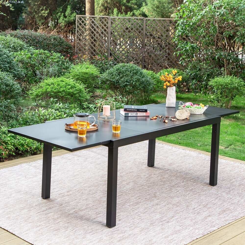 Expandable Patio Dining Table Metal Rectangular Outdoor Table for Garden Porch