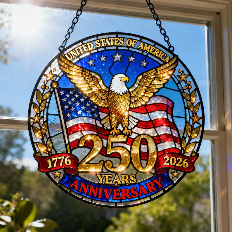 American 250th Anniversary Stained Glass Suncatcher