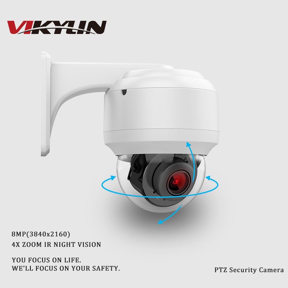 VIKYLIN 4K 8MP 5X Zoom PTZ Security IP Camera Dome WDR MIC POE IR Waterproof