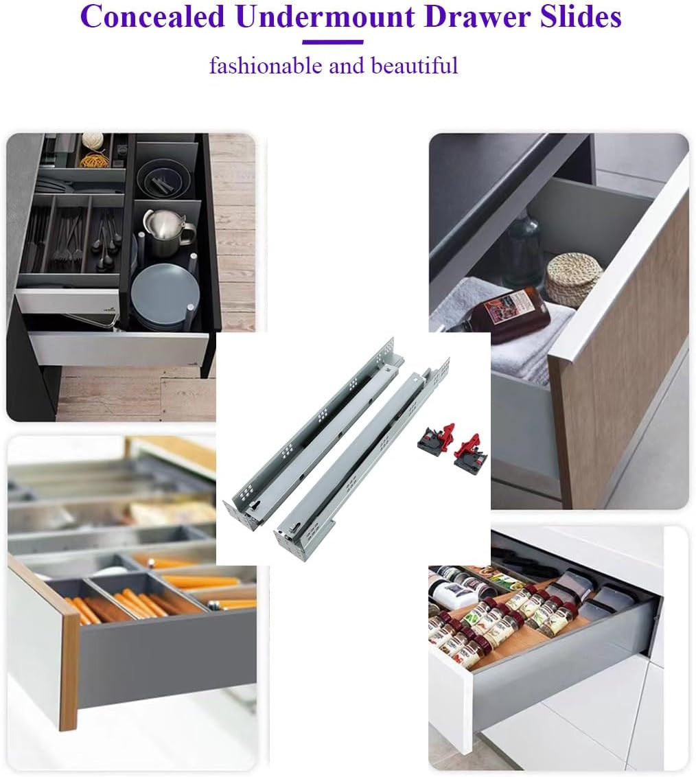 18" Undermount Soft Close Drawer Slides - 6 Pairs with Locking Device