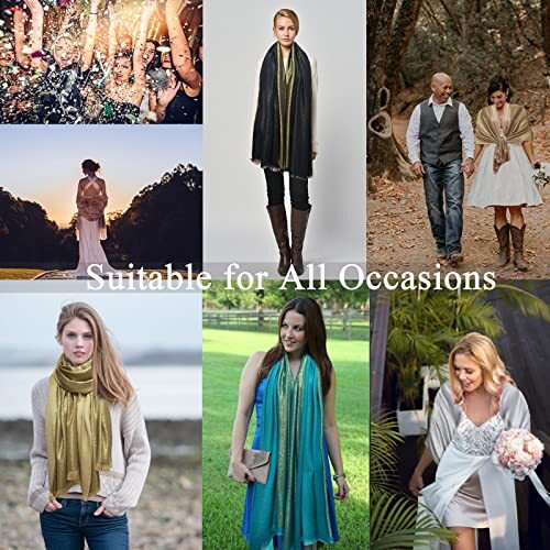 Women's Sparkling Metallic Pashmina Shawls and Wraps Long Party Scarf Solid C...
