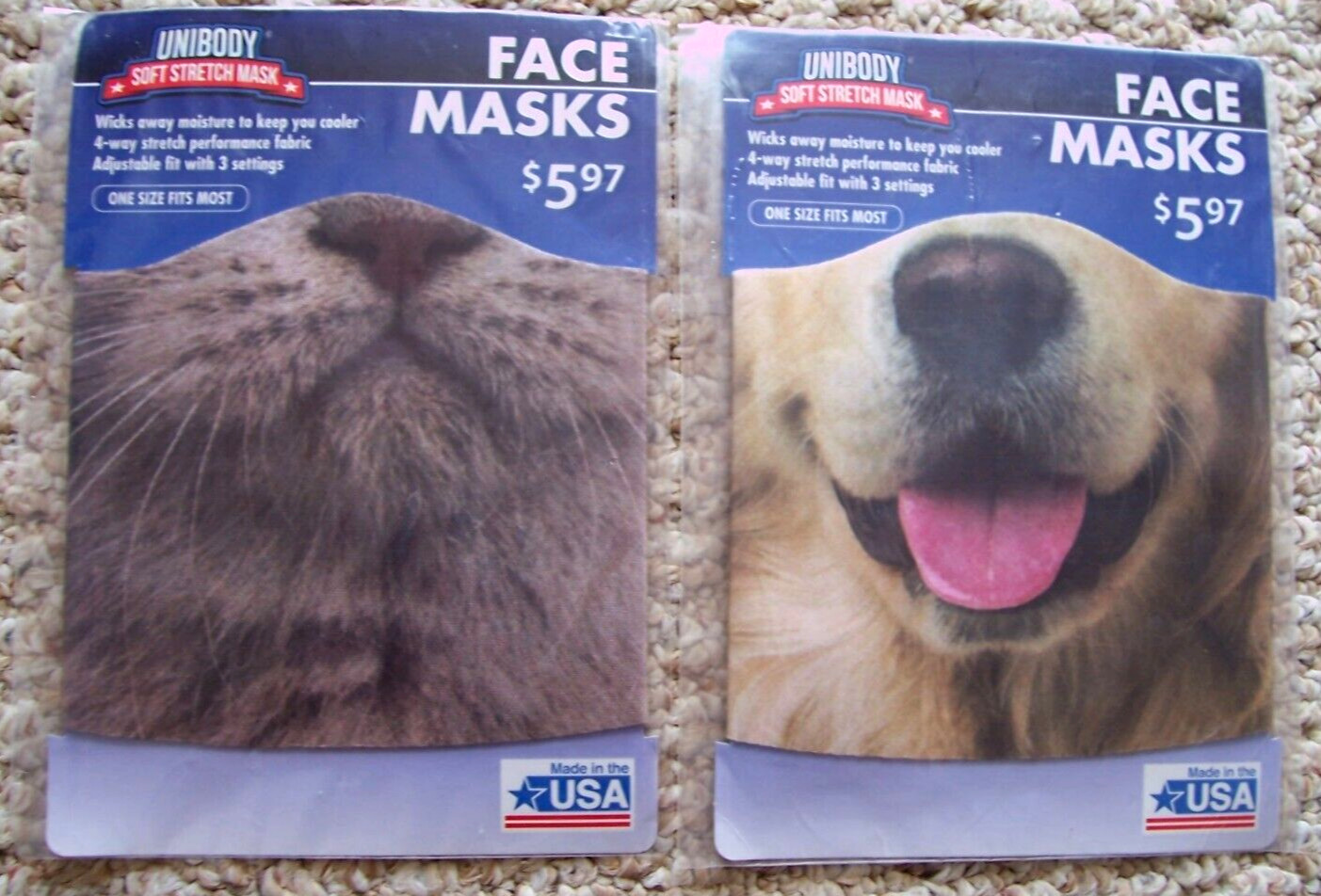 2 Unibody Soft Stretch Face Cover Mask One Size Cat and Dog New