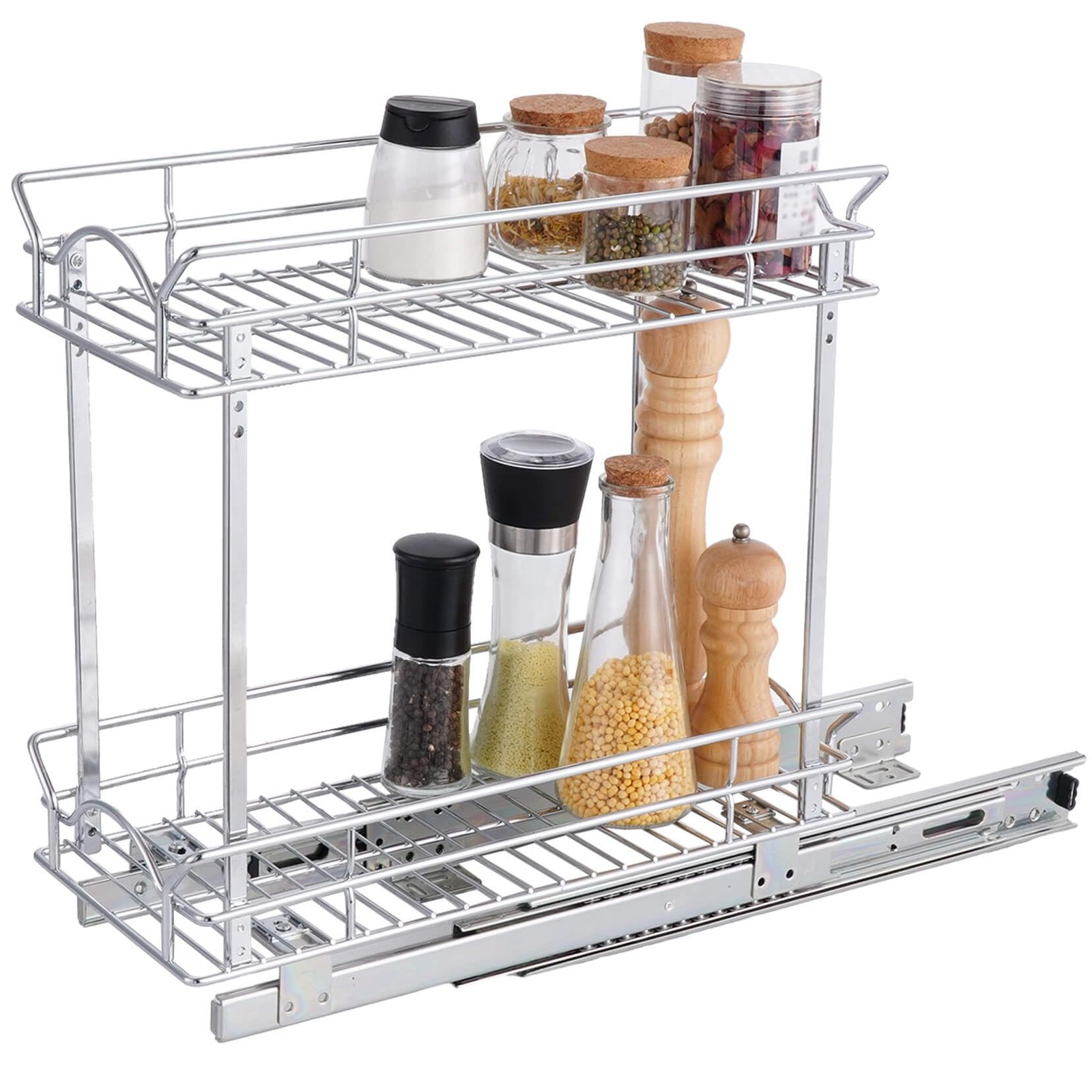 OCG Slide Out Cabinet Organizer for Narrow (9" W 9W21D, Chrome Plated