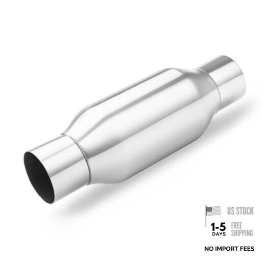 Inlet Exhaust Resonator Inlet Outlet 12" Overall Length 2.5" Silver Polished