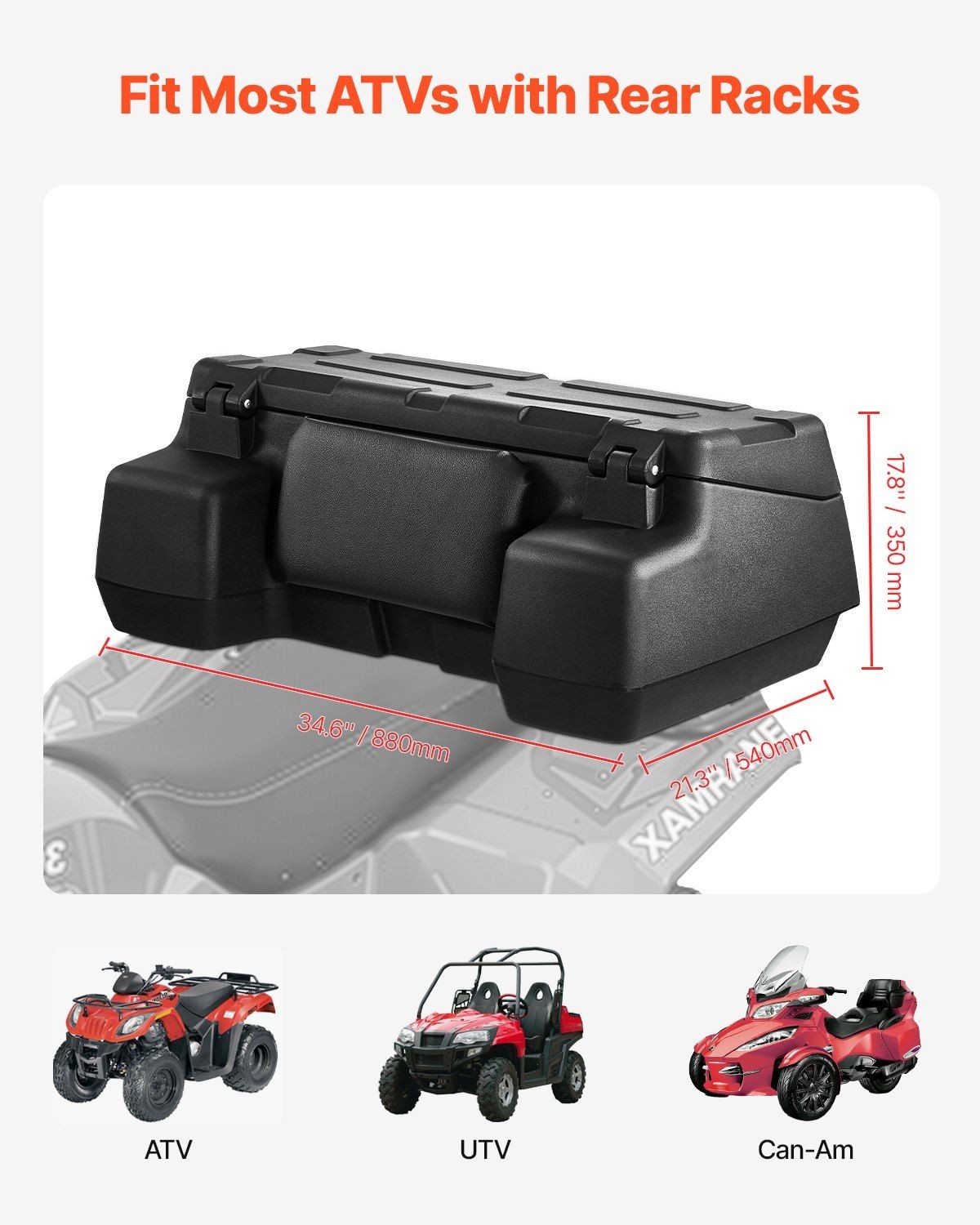95L ATV/UTV Rear Cargo Box, Waterproof & Durable