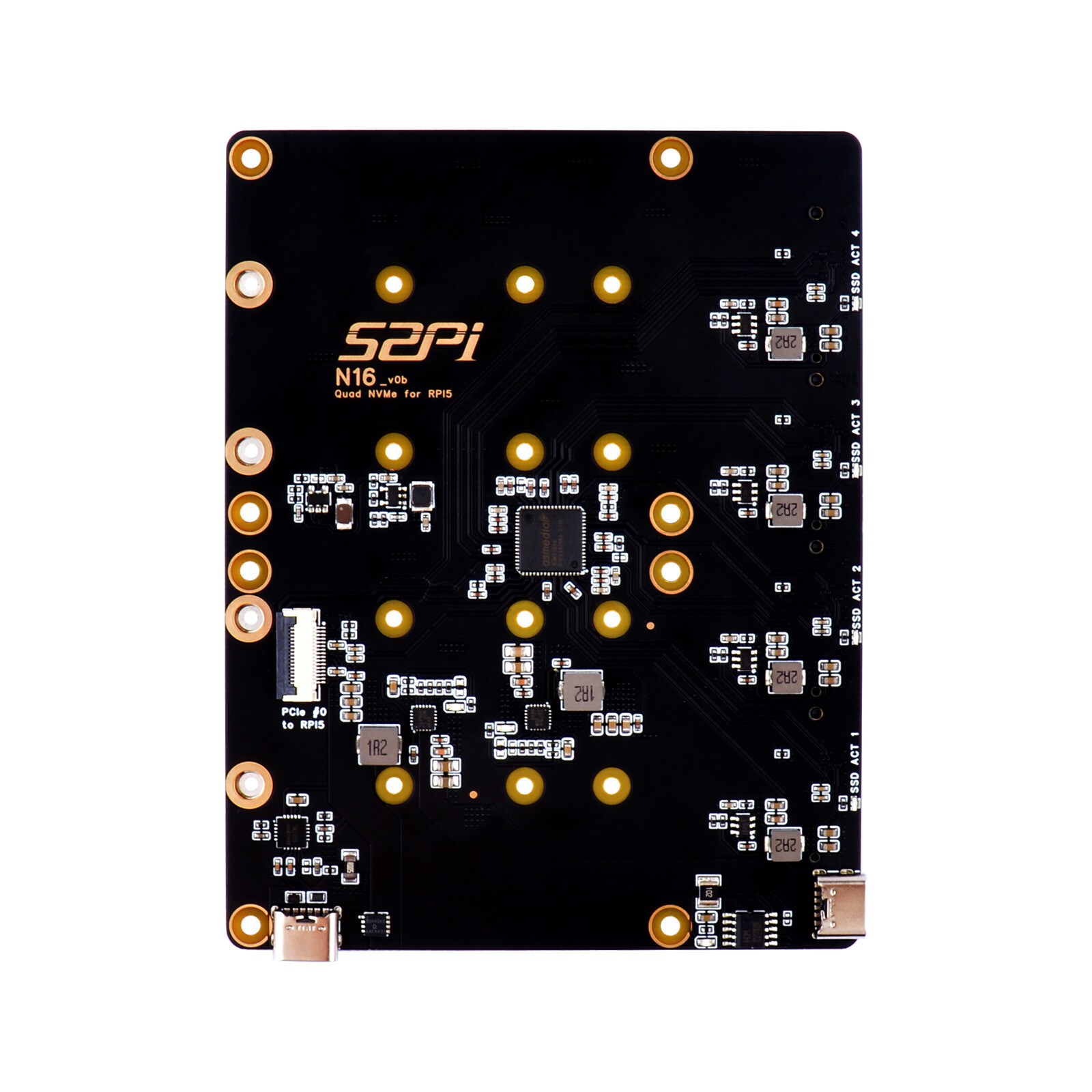 N16 Quad NVMe Expansion Adapter Board For Raspberry Pi 5