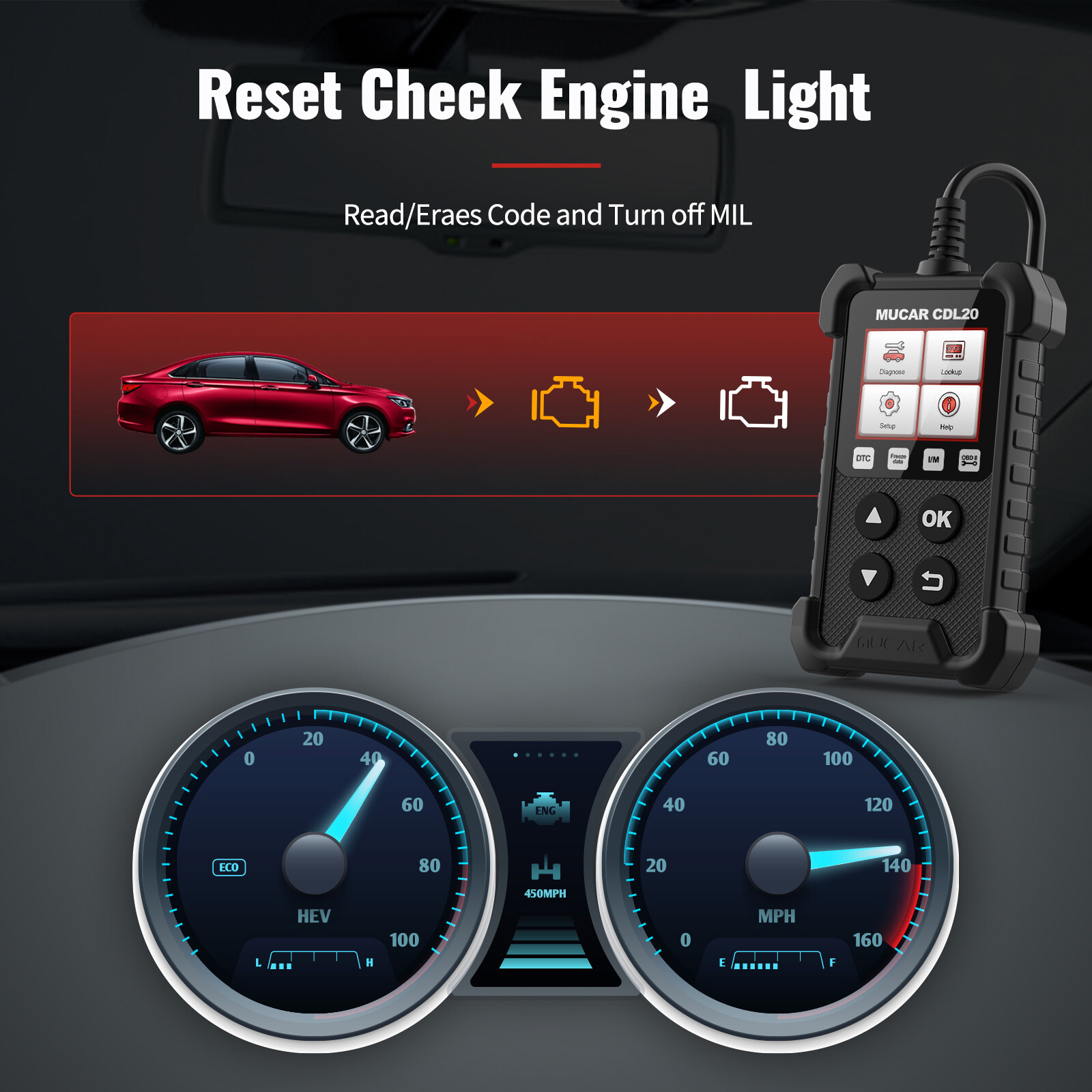 MUCAR Auto OBD Code Reader OBD2 Scanner Car Check Engine Fault Diagnostic Tool