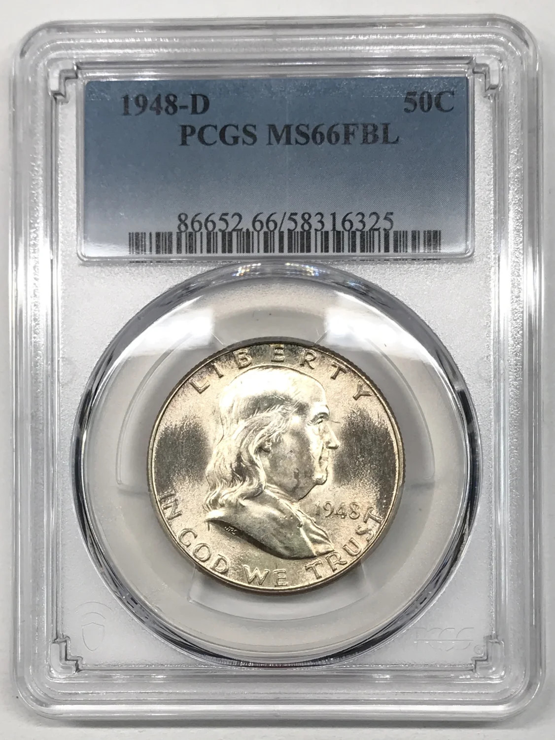 1948 D Franklin Half Dollar PCGS MS-66 FBL