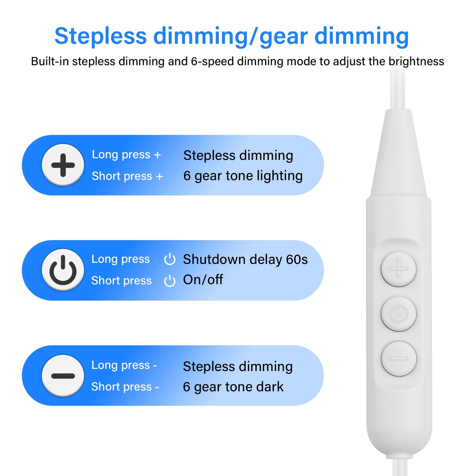 5Pcs USB Cable, 6-Speed Dimming Switch, Stripped Ends, 1.5M/4.9FT, White