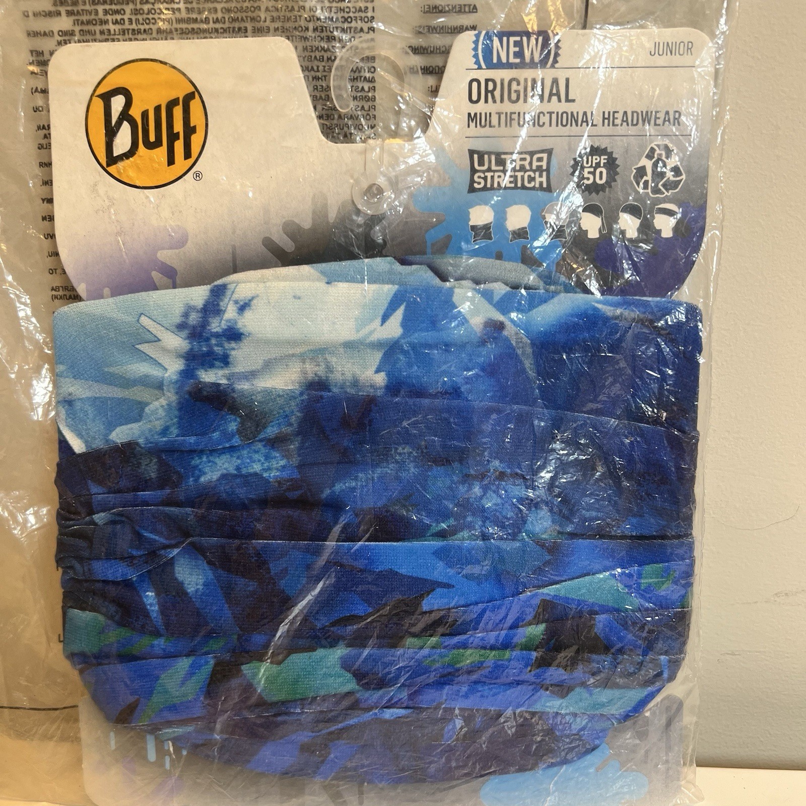 Buff Multifunctional Headwear NWT  Blue Size Junior Sealed Plastic Bag