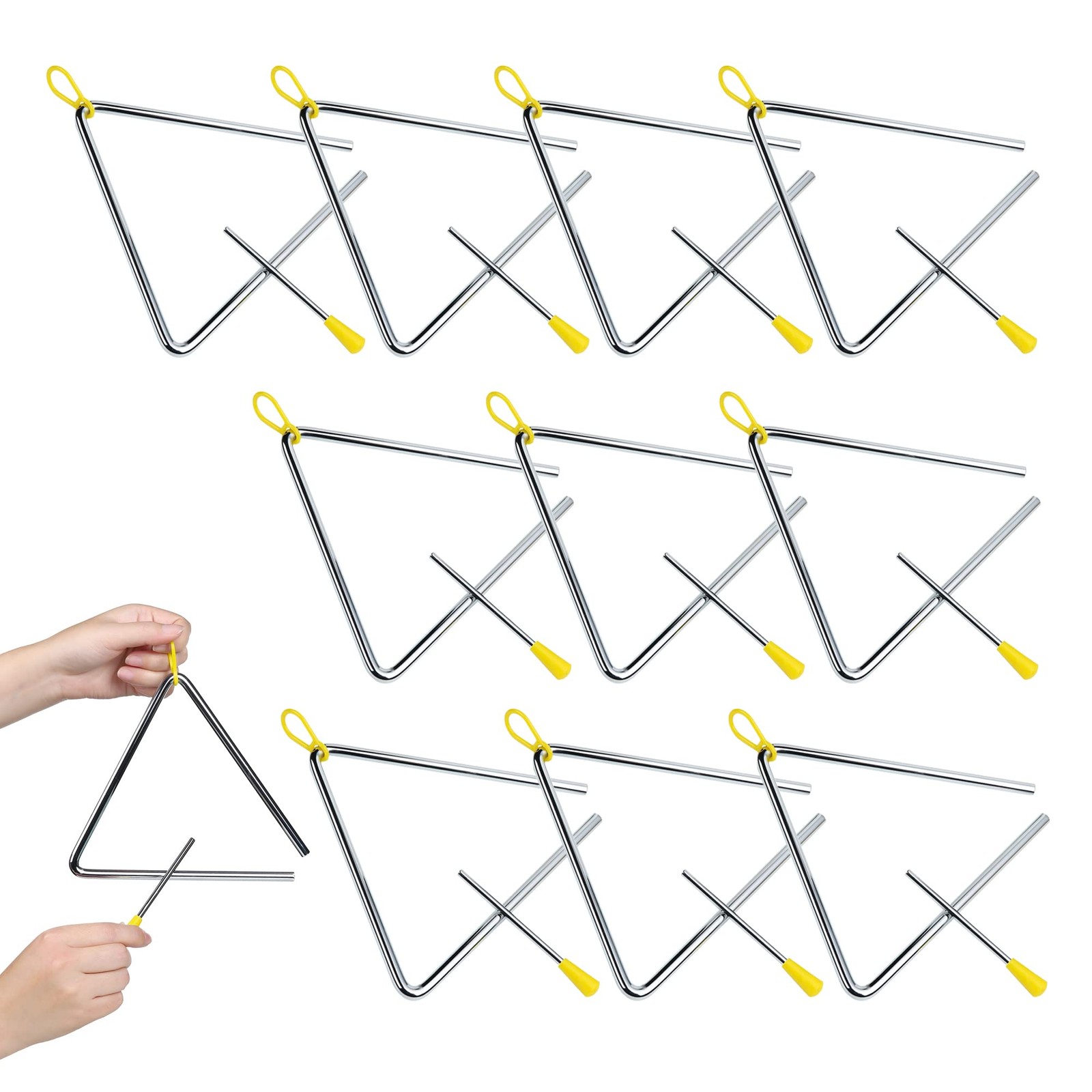 10 Pcs Musical Triangle Instrument, 6 Inch Steel Music Percussion Triangle fo...